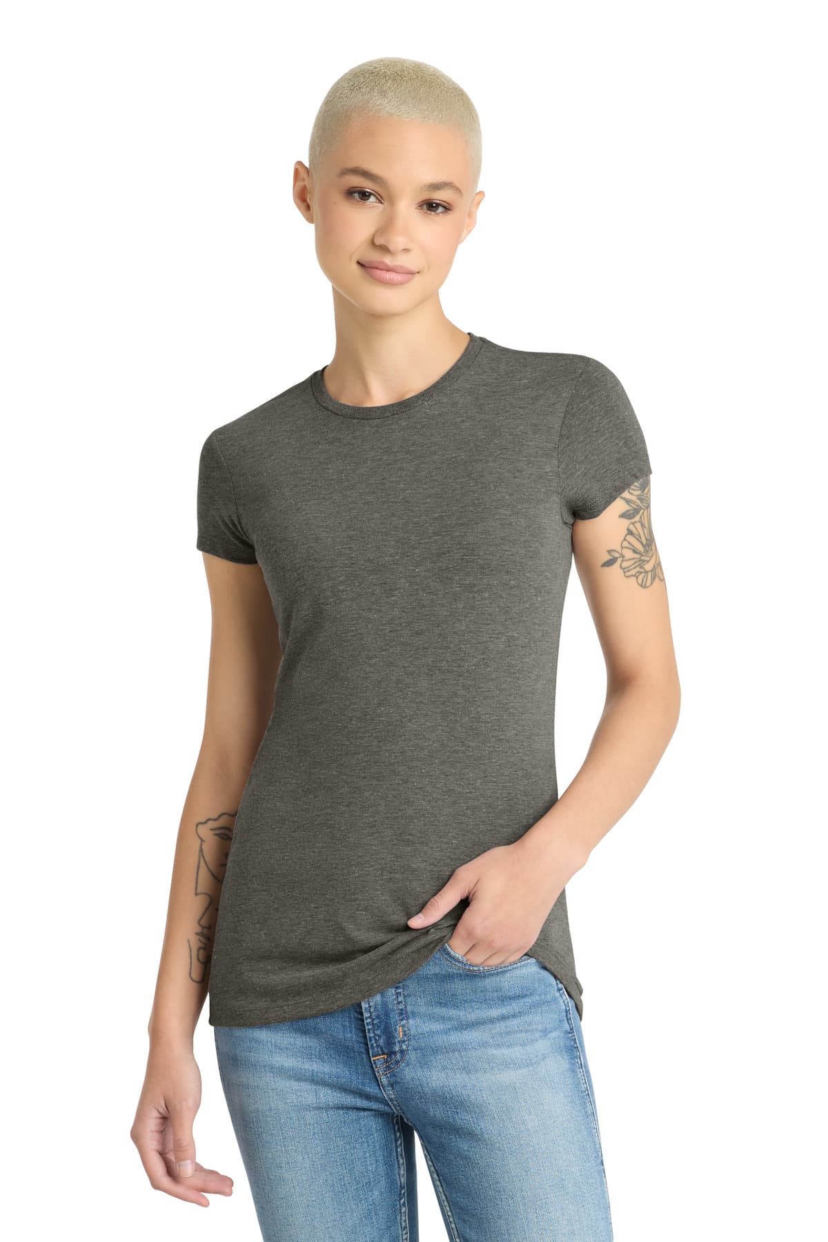 District District Women's Fitted Perfect Tri Tee. DT155 in Grey Frost