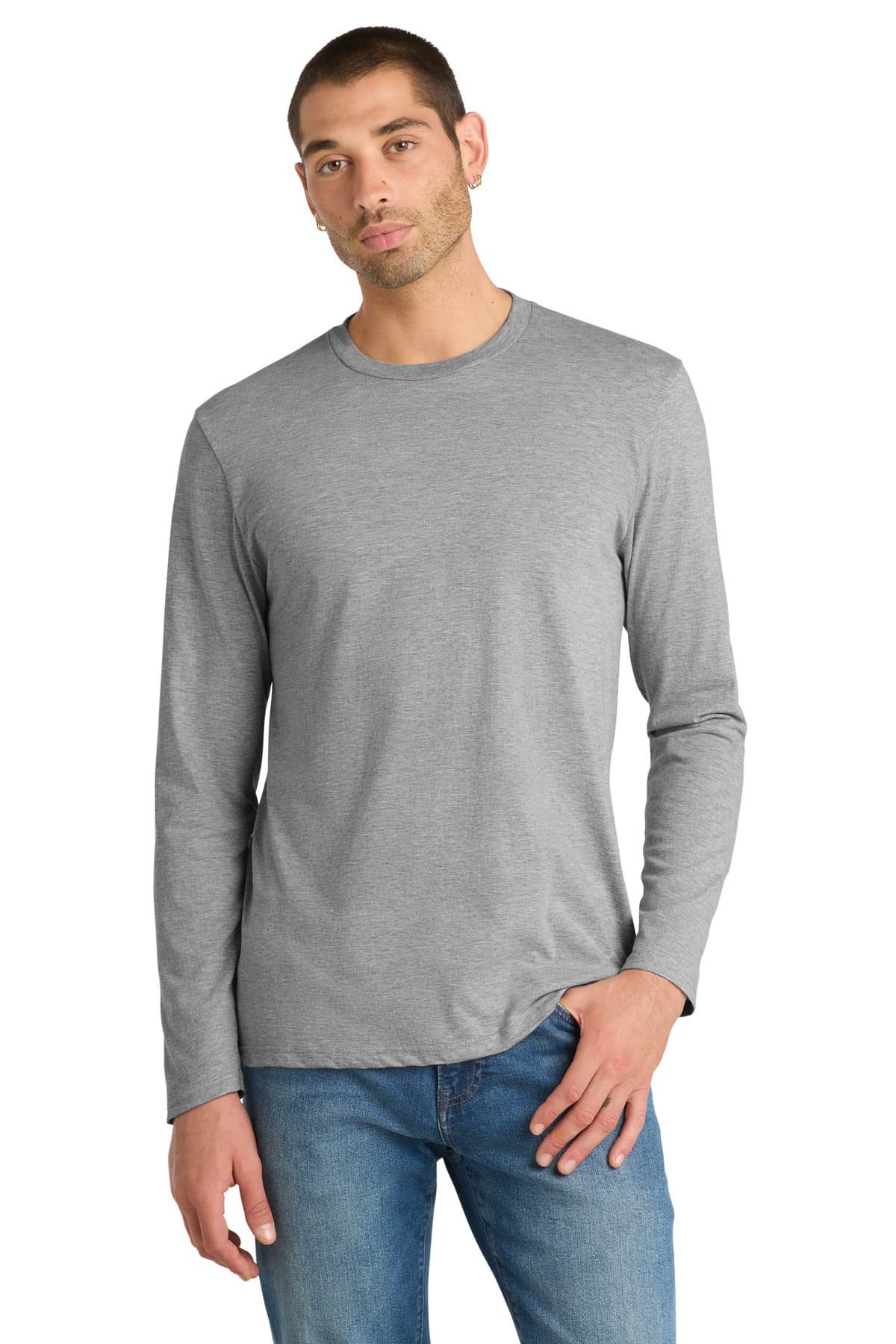 District District Very Important Tee Long Sleeve. DT6200 in Light Heather Grey