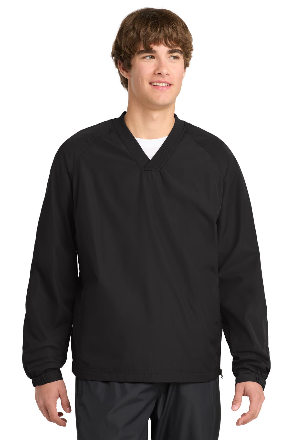 Sport-Tek Sport-Tek V-Neck Raglan Wind Shirt. JST72 in Black