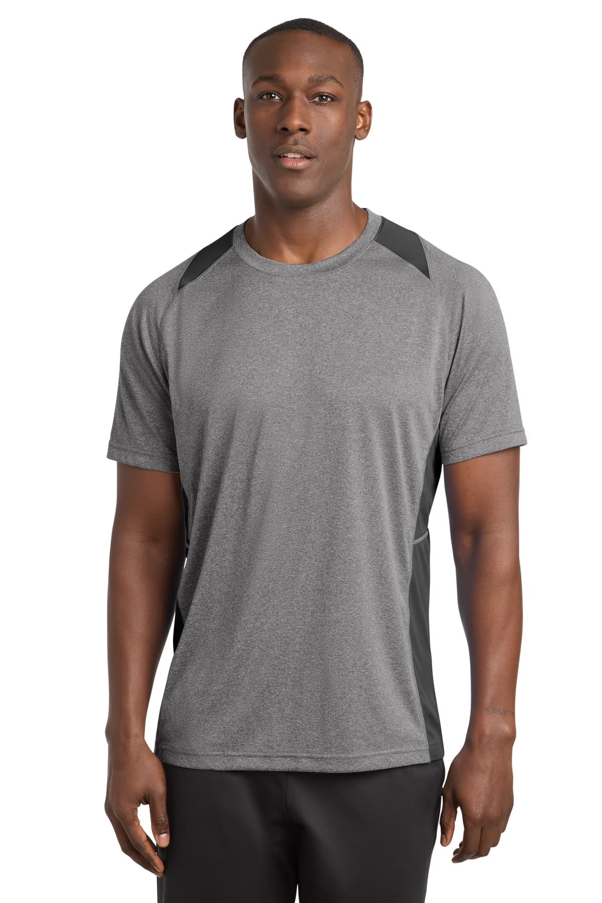 Sport-Tek Sport-Tek Heather Colorblock Contender Tee. ST361 in Vintage Heather/ Black