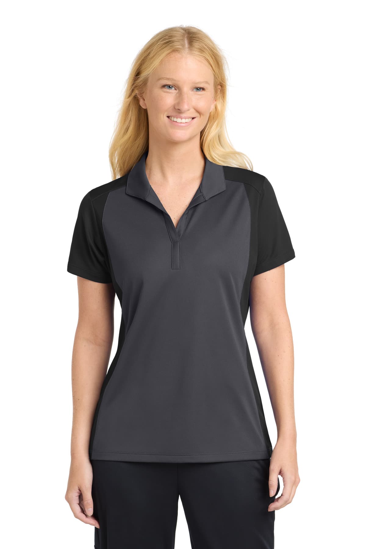 Sport-Tek Sport-Tek Women's Colorblock Micropique Sport-Wick Polo. LST652 in Iron Grey/ Black