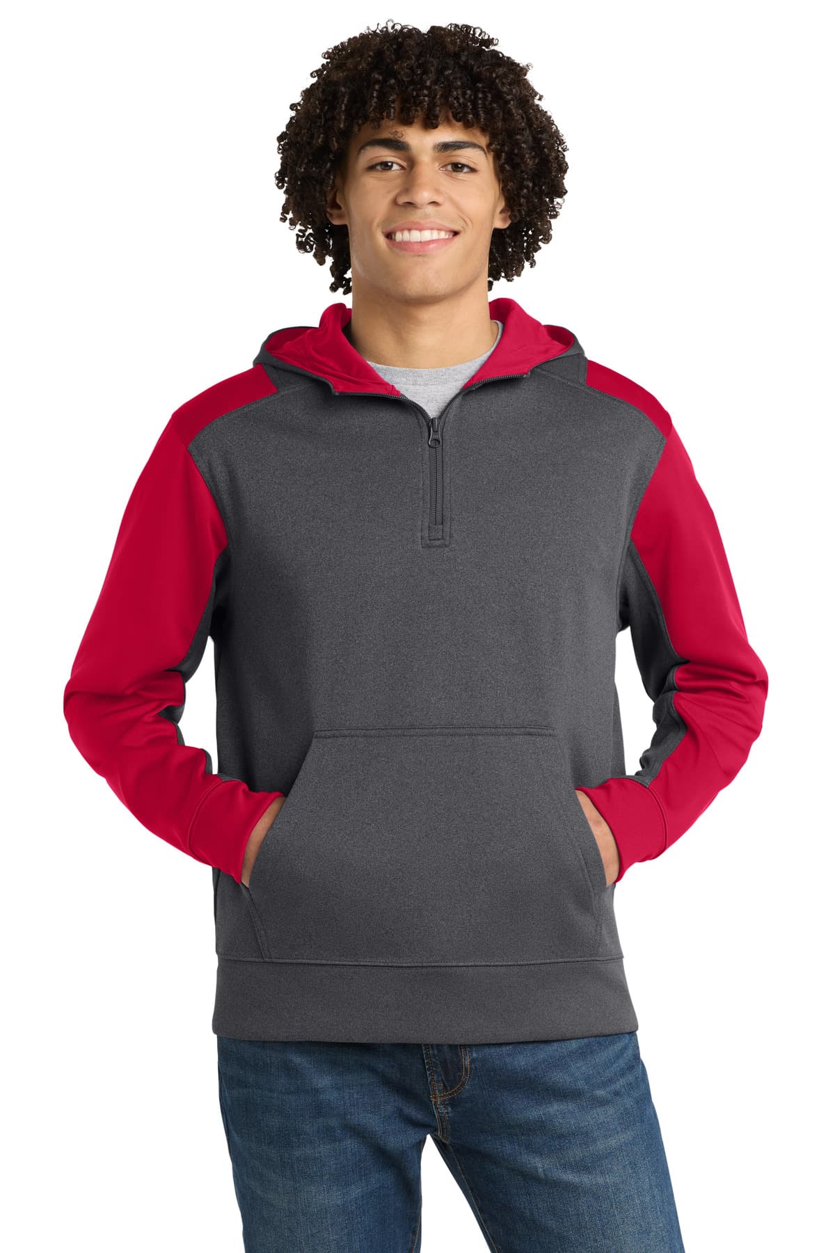 Sport-Tek Sport-Tek Tech Fleece Colorblock 1/4-Zip Hooded Sweatshirt. ST249