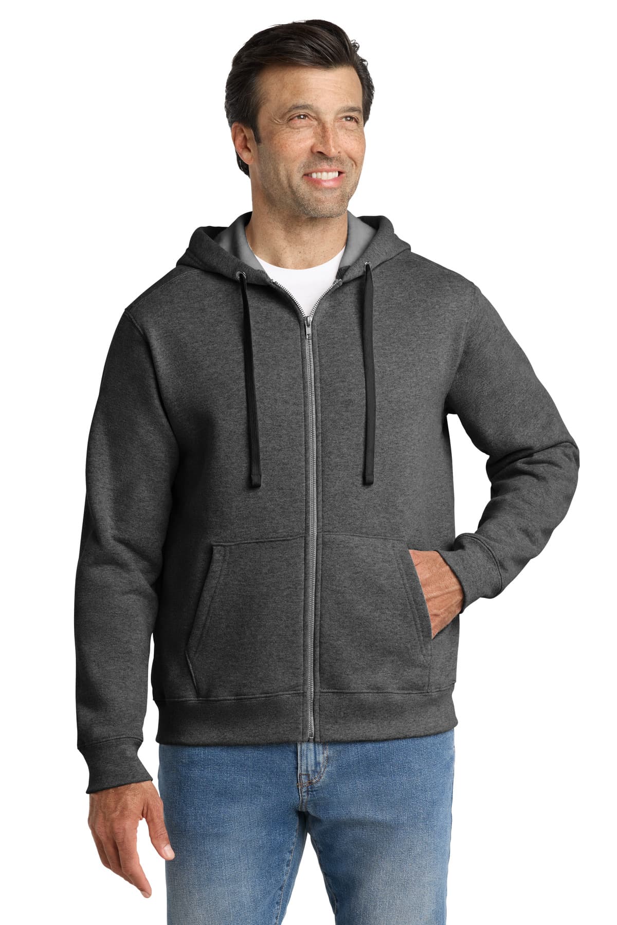 Volunteer Knitwear Volunteer Knitwear Chore Fleece Full-Zip Hoodie VL130ZH in Charcoal Heather