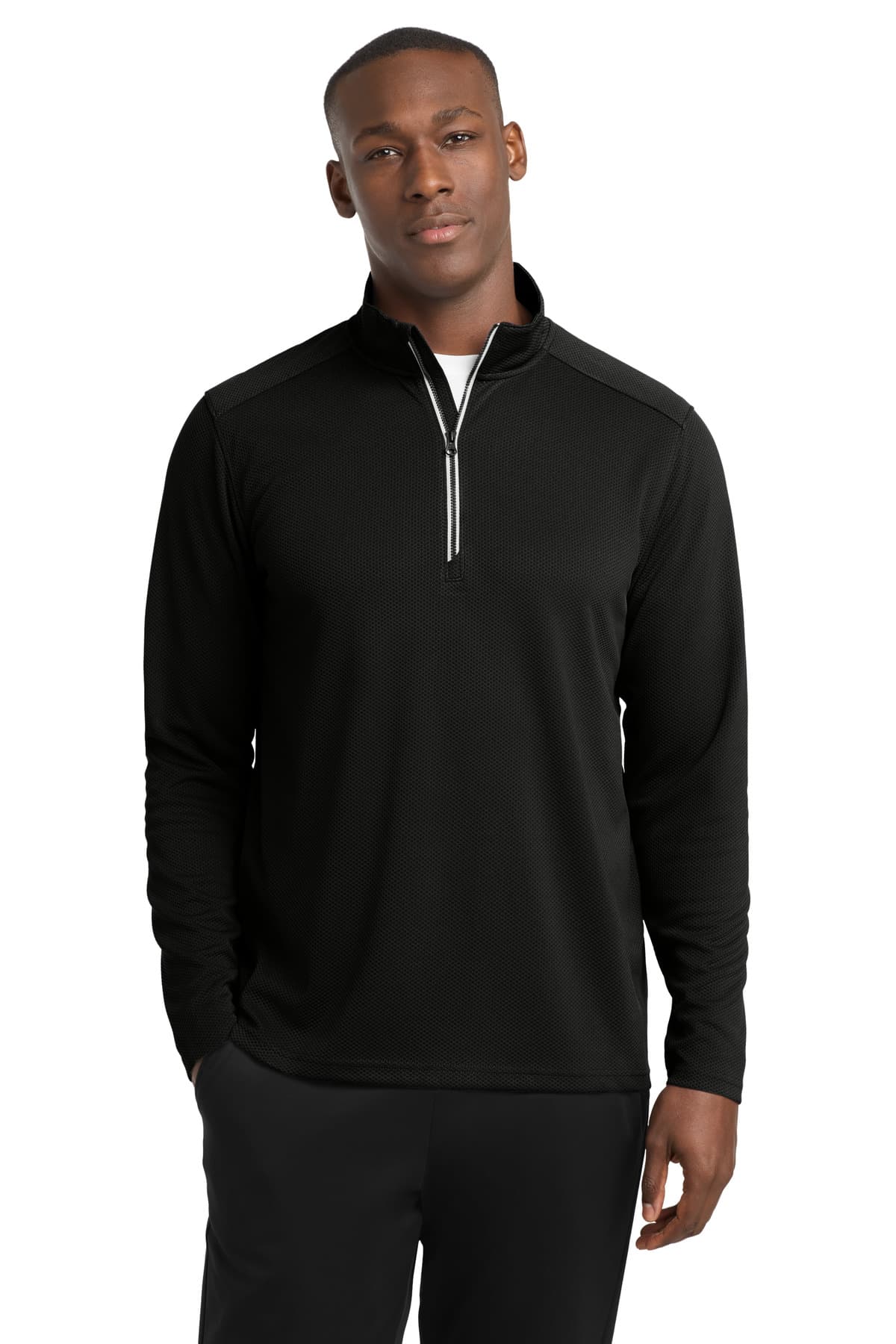 Sport-Tek Sport-Tek Sport-Wick Textured 1/4-Zip Pullover. ST860 in Black