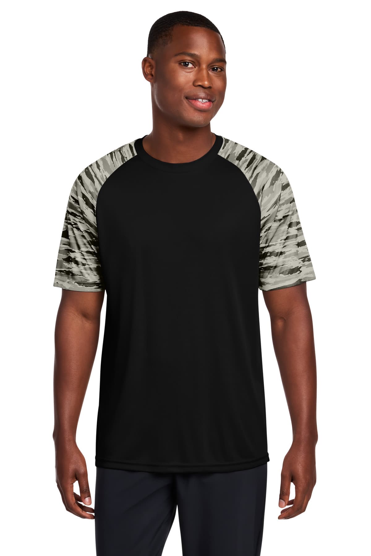 Sport-Tek Sport-Tek Drift Camo Colorblock Tee ST376 in Black