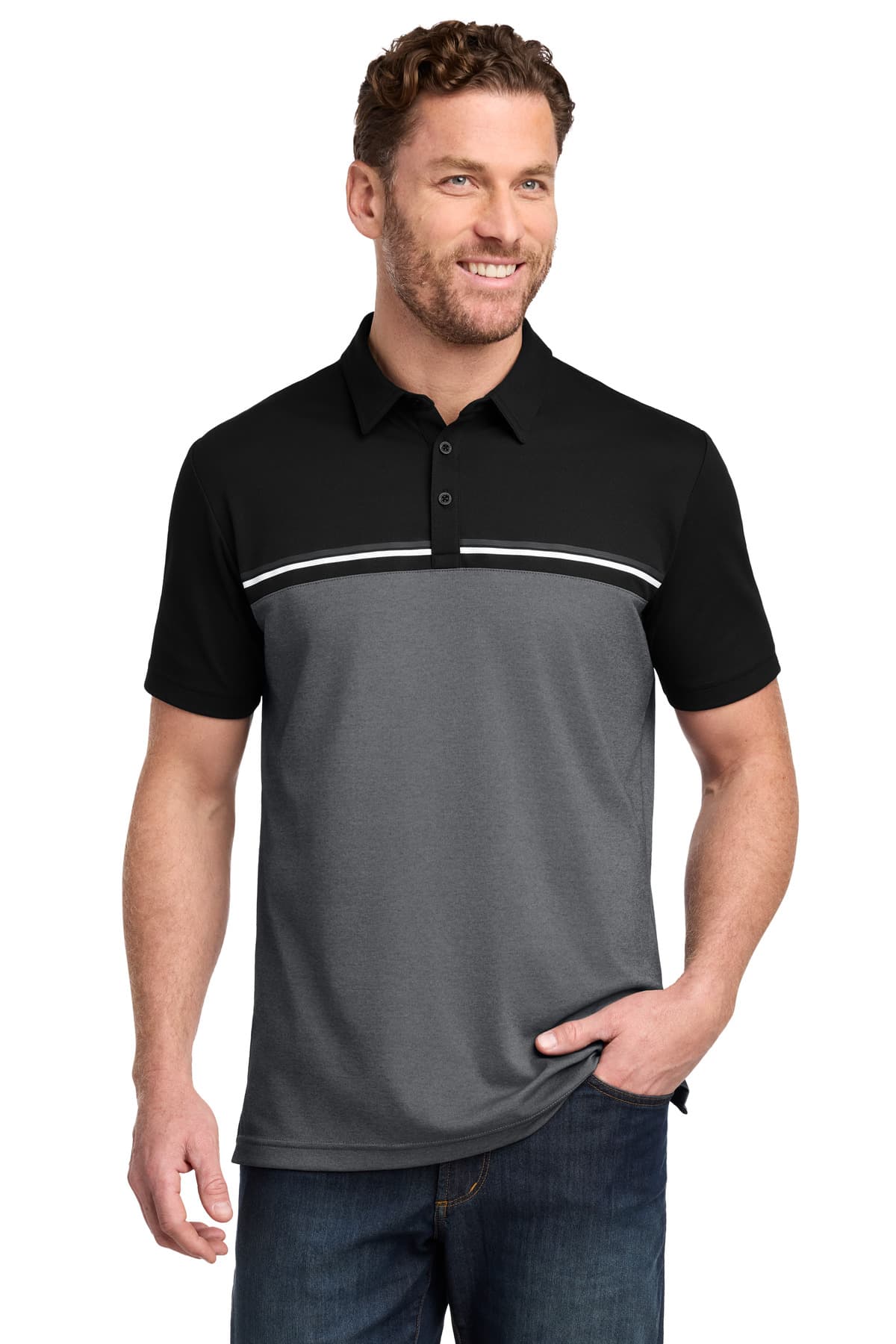 TravisMathew TravisMathew Sunset Blocked Polo TM1MY401 in Black/ Dark Grey Heather