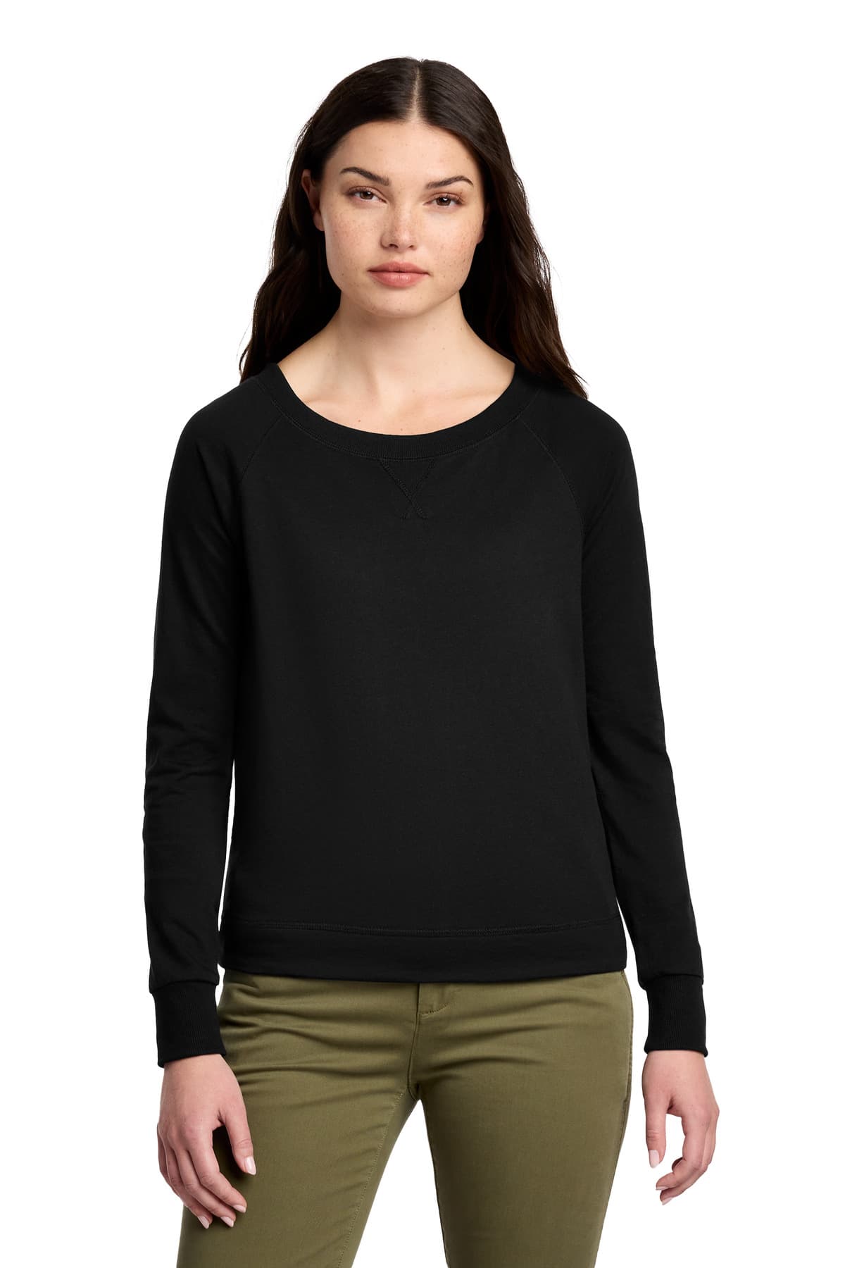 District District Women's Featherweight French Terry Long Sleeve Crewneck DT672 in Black