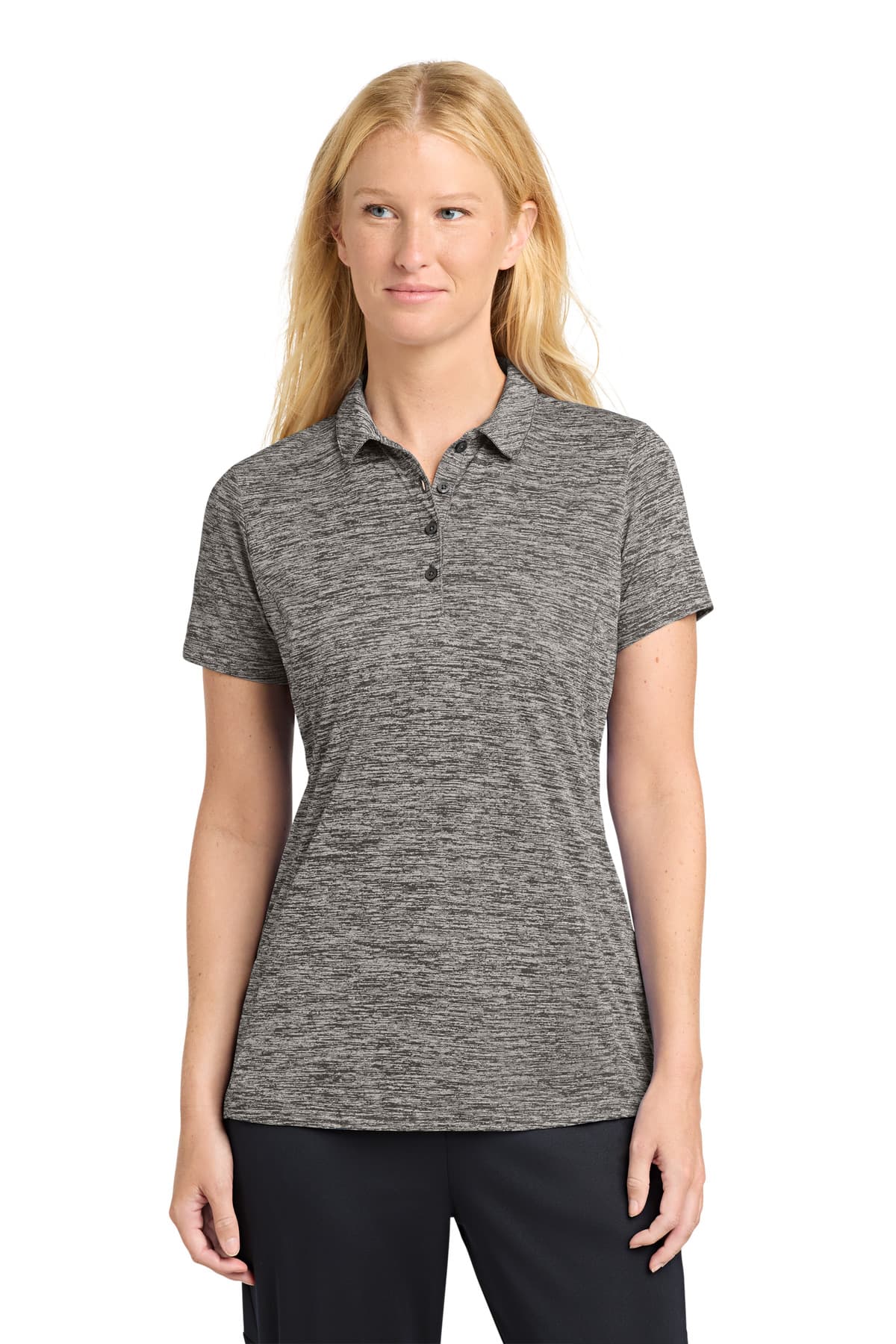 Sport-Tek Sport-Tek Women's PosiCharge Electric Heather Polo. LST590 in Black Electric