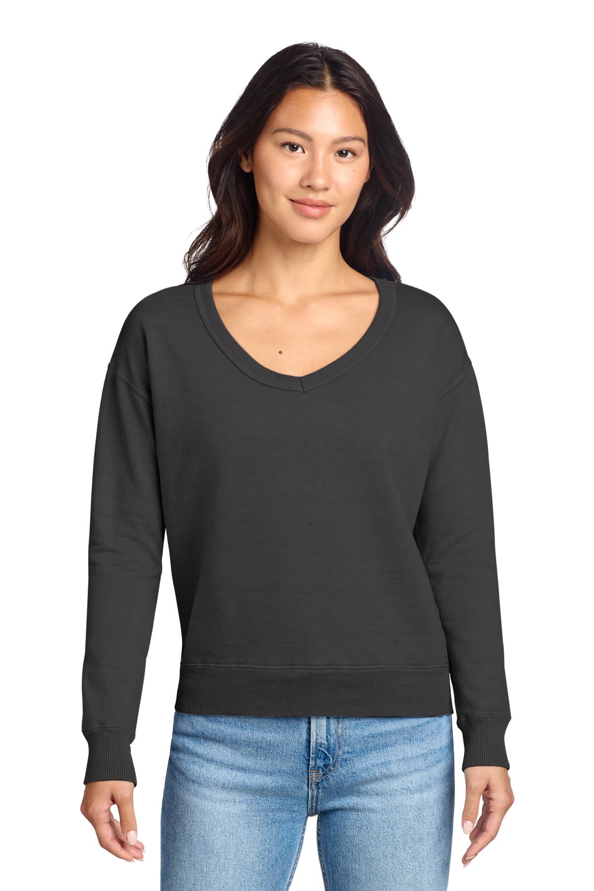 Port & Company Port & Co Women's Beach Wash Garment-Dyed V-Neck Sweatshirt LPC098V in Coal