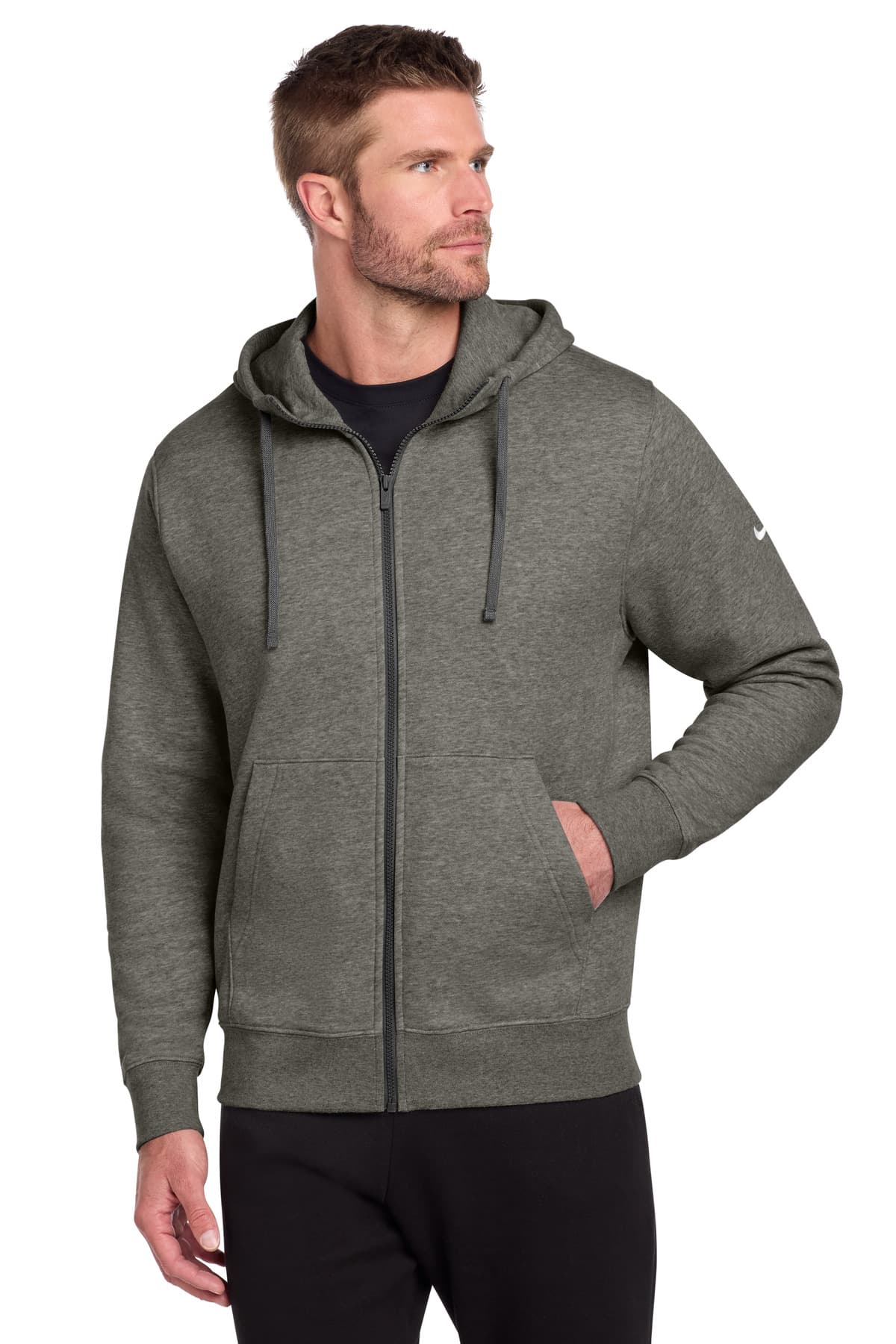 Nike Nike Club Fleece Sleeve Swoosh Full-Zip Hoodie NKDR1513 in Charcoal Heather