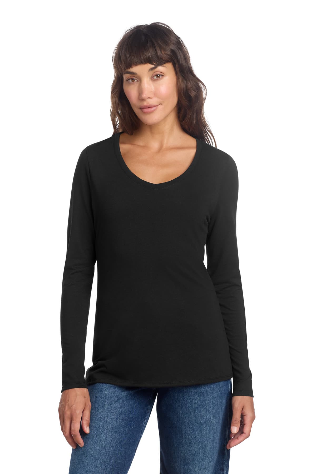 District District Women's Perfect Tri Long Sleeve V-Neck Tee DT135 in Black