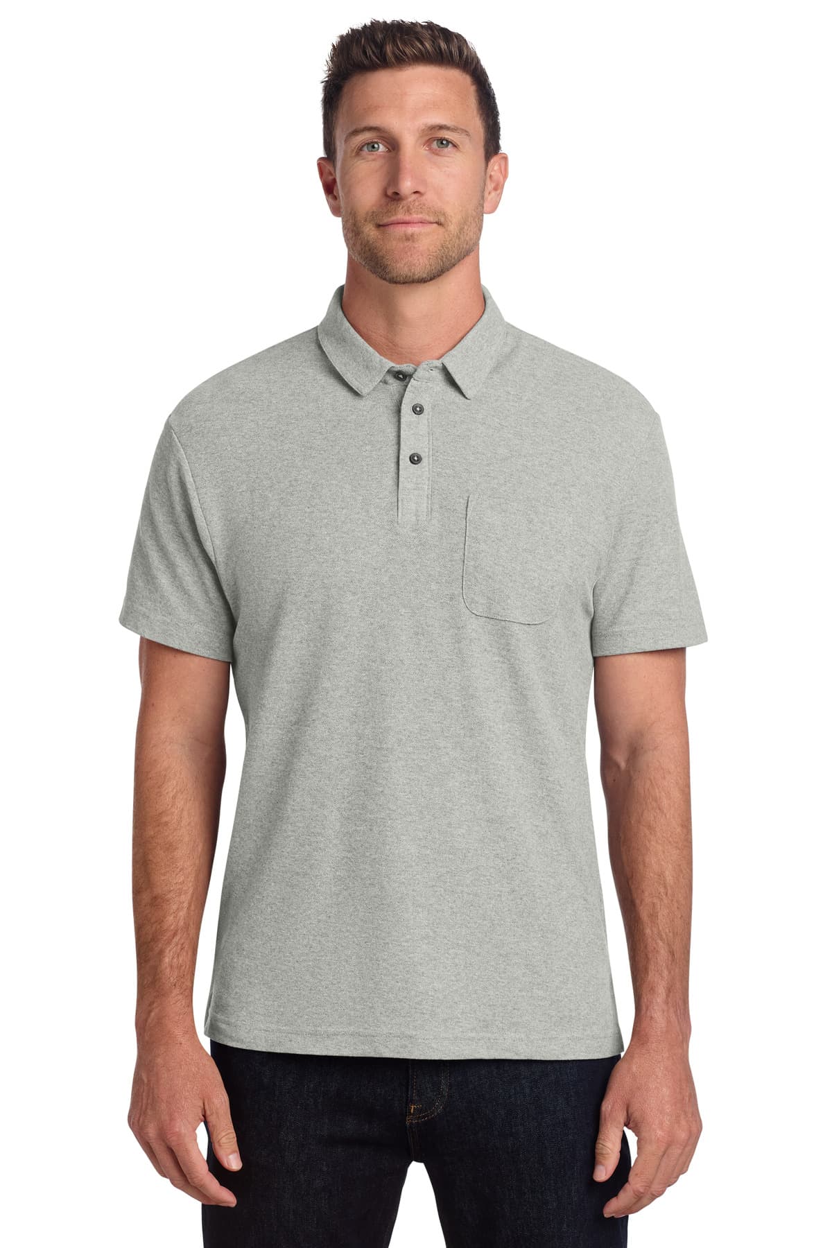 Port Authority Port Authority C-FREE Cotton Blend Pique Pocket Polo K868 in Deep Smoke Heather