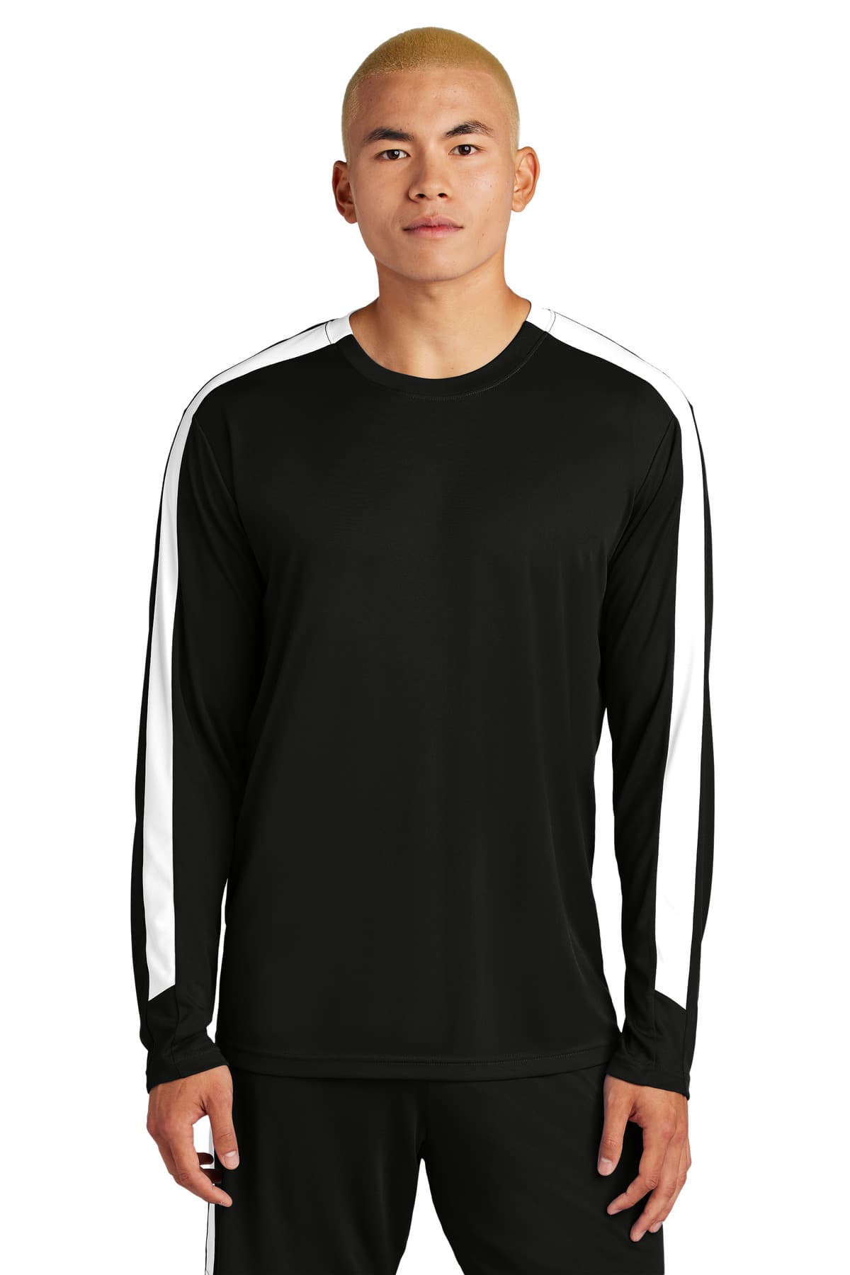 Sport-Tek Sport-Tek Competitor United Long Sleeve Crew ST100LS in Black/ White