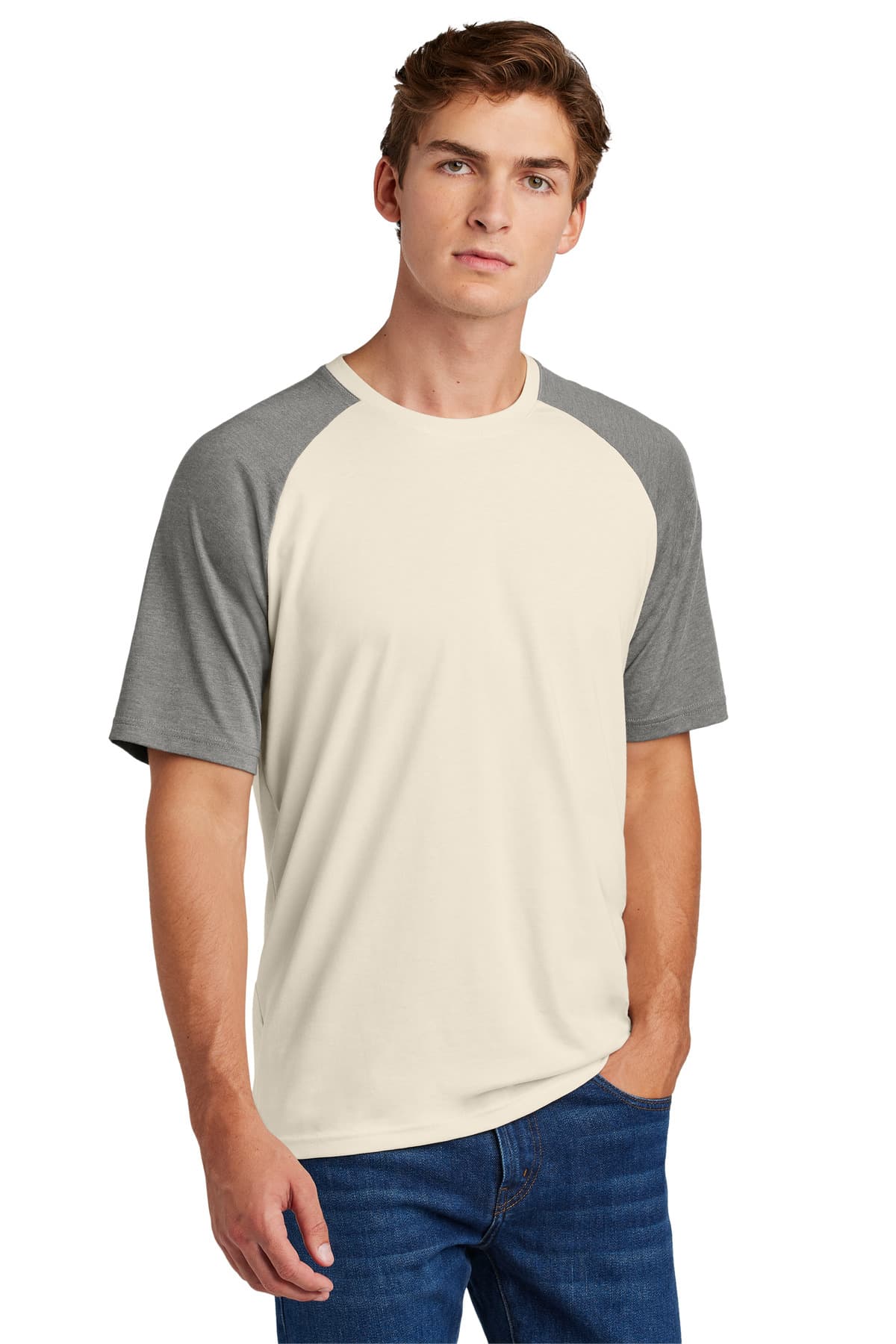 Sport-Tek Sport-Tek Halftime Raglan Tee ST6040 in Vintage Heather/ Ecru