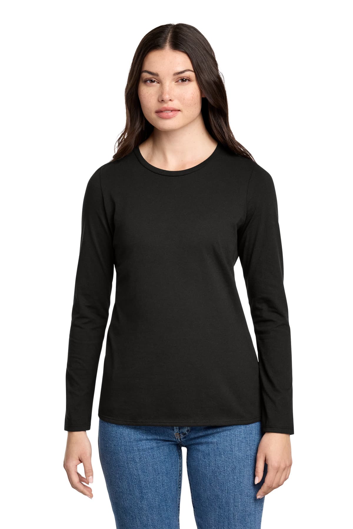 District District Women's Perfect Blend CVC Long Sleeve Tee DT110 in Black