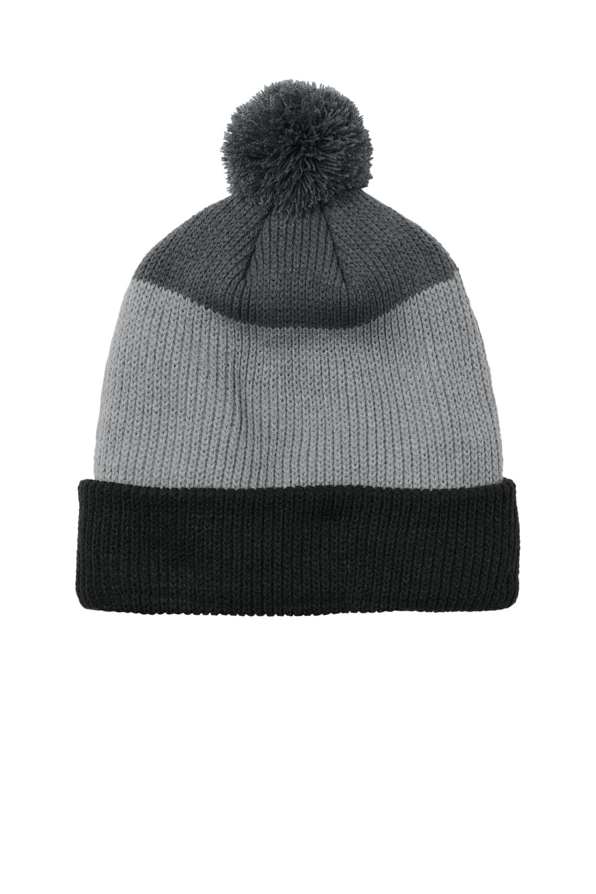 Port Authority Port Authority Cozy Striped Pom Beanie C979 in Deep Black/ Gusty Grey/ Storm Grey