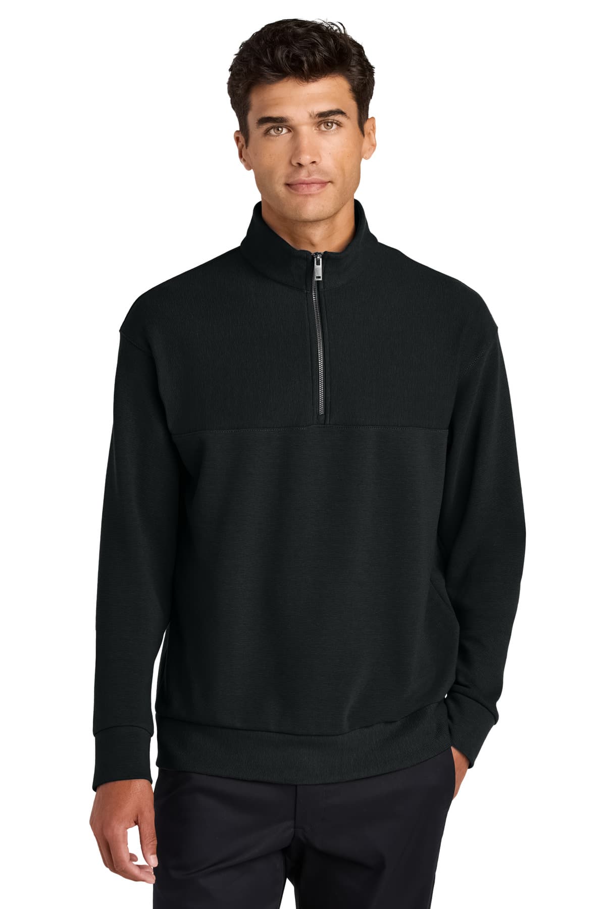 Mercer+Mettle Mercer+Mettle Linear Texture 1/4-Zip MM3040 in Deep Black