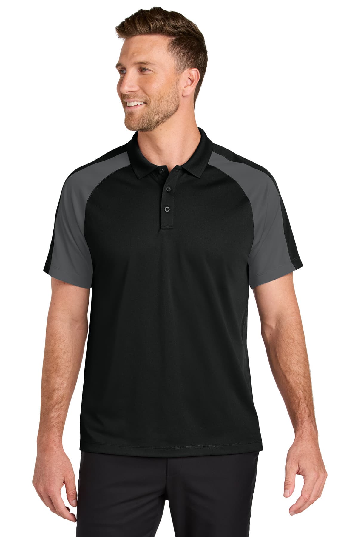 Port Authority Port Authority Wearever Performance Pique Colorblock Polo K247 in Deep Black/ Storm Grey