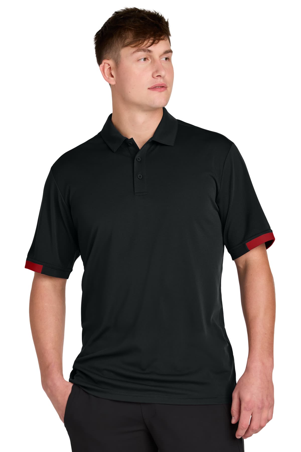Sport-Tek Sport-Tek Club Colorblock Polo ST444 in Black/ Deep Red