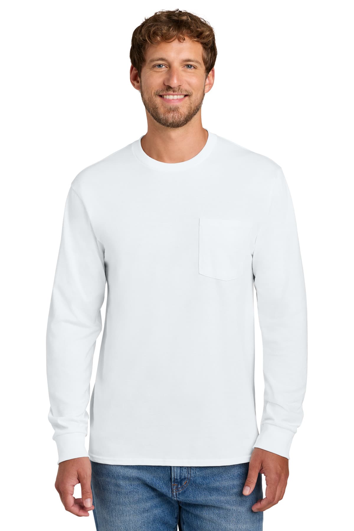 Port & Company Port & Co Tall Long Sleeve Essential Pocket Tee. PC61LSPT in White