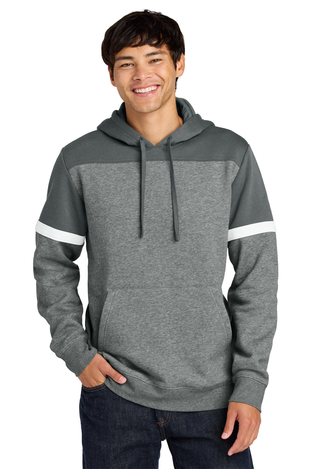 Sport-Tek Sport-Tek Drive Fleece Colorblock Hoodie STF205 in Dark Smoke Grey/ Vintage Heather