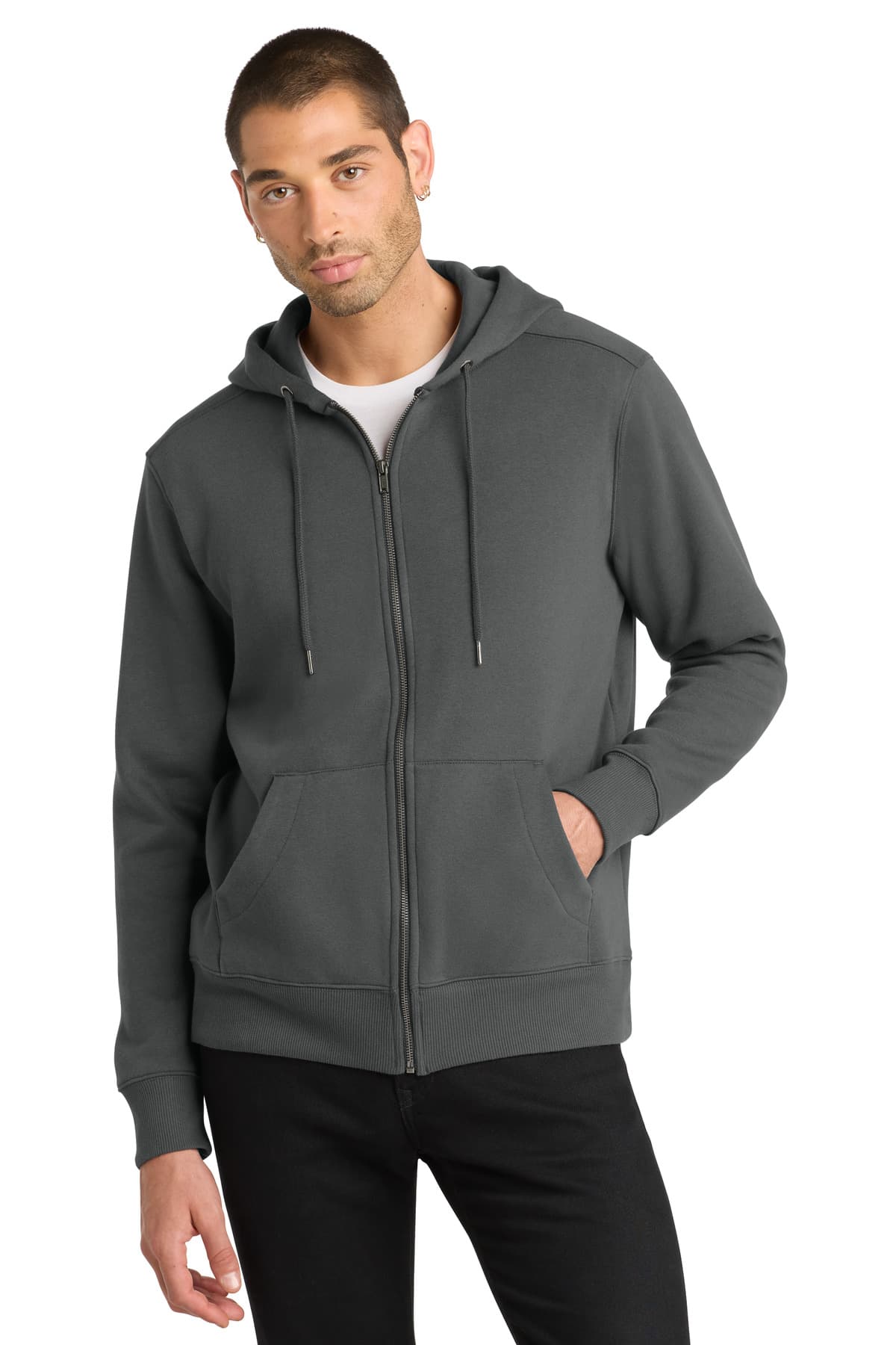 District District Perfect Weight Fleece Full-Zip Hoodie DT1103 in Charcoal