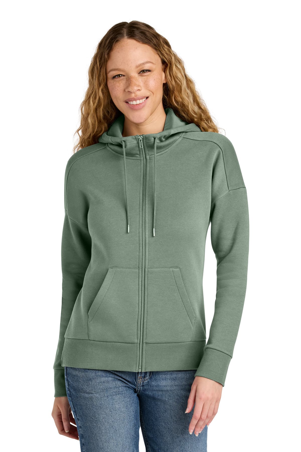 District District Women's Perfect Weight Fleece Drop Shoulder Full-Zip Hoodie DT1104