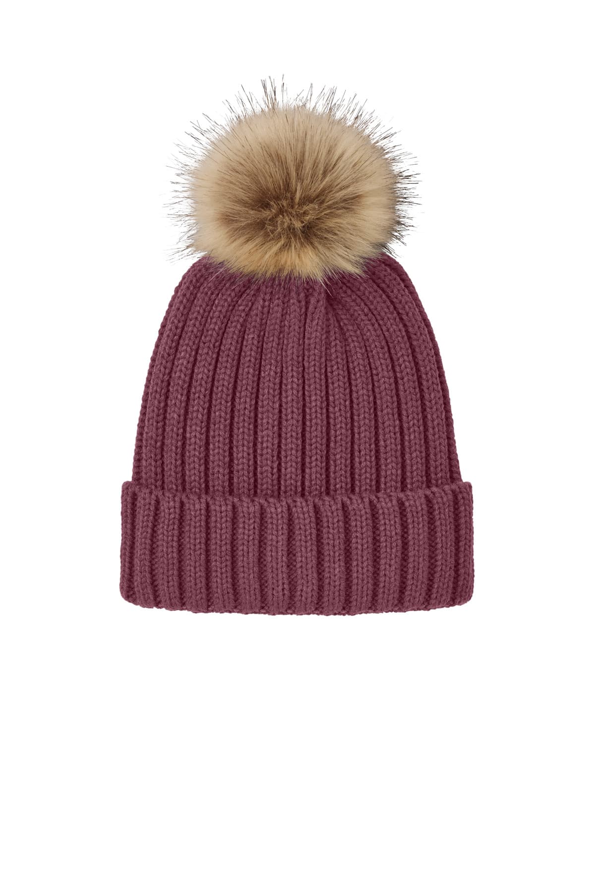 Port Authority Port Authority Faux Fur Pom Beanie C990 in Rosewood