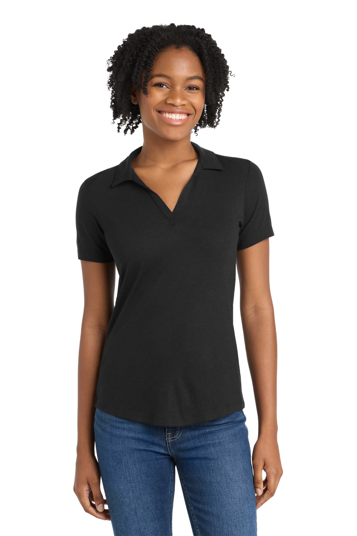 Sport-Tek Sport-Tek Women's PosiCharge Tri-Blend Wicking Polo. LST405 in Black Triad Solid