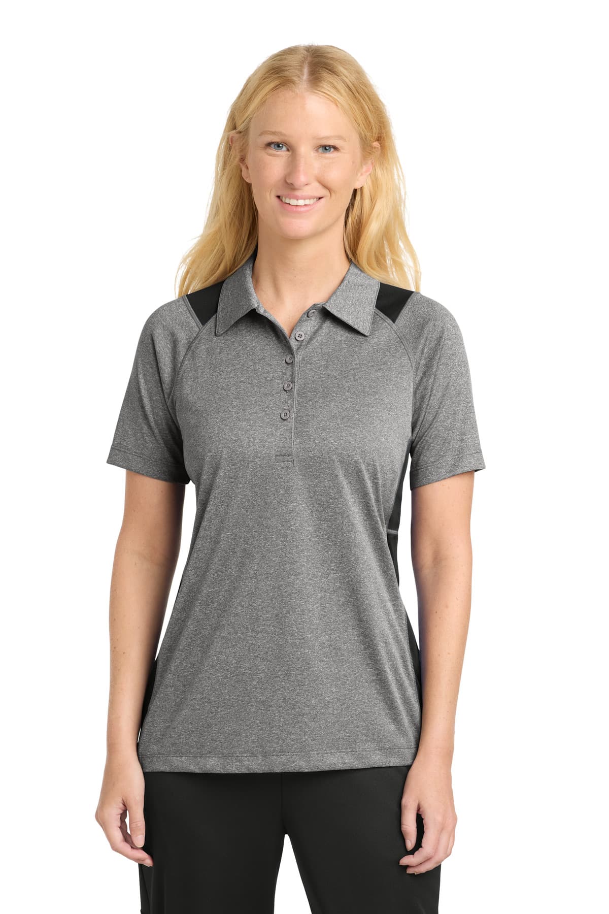 Sport-Tek Sport-Tek Women's Heather Colorblock Contender Polo. LST665 in Vintage Heather/ Black
