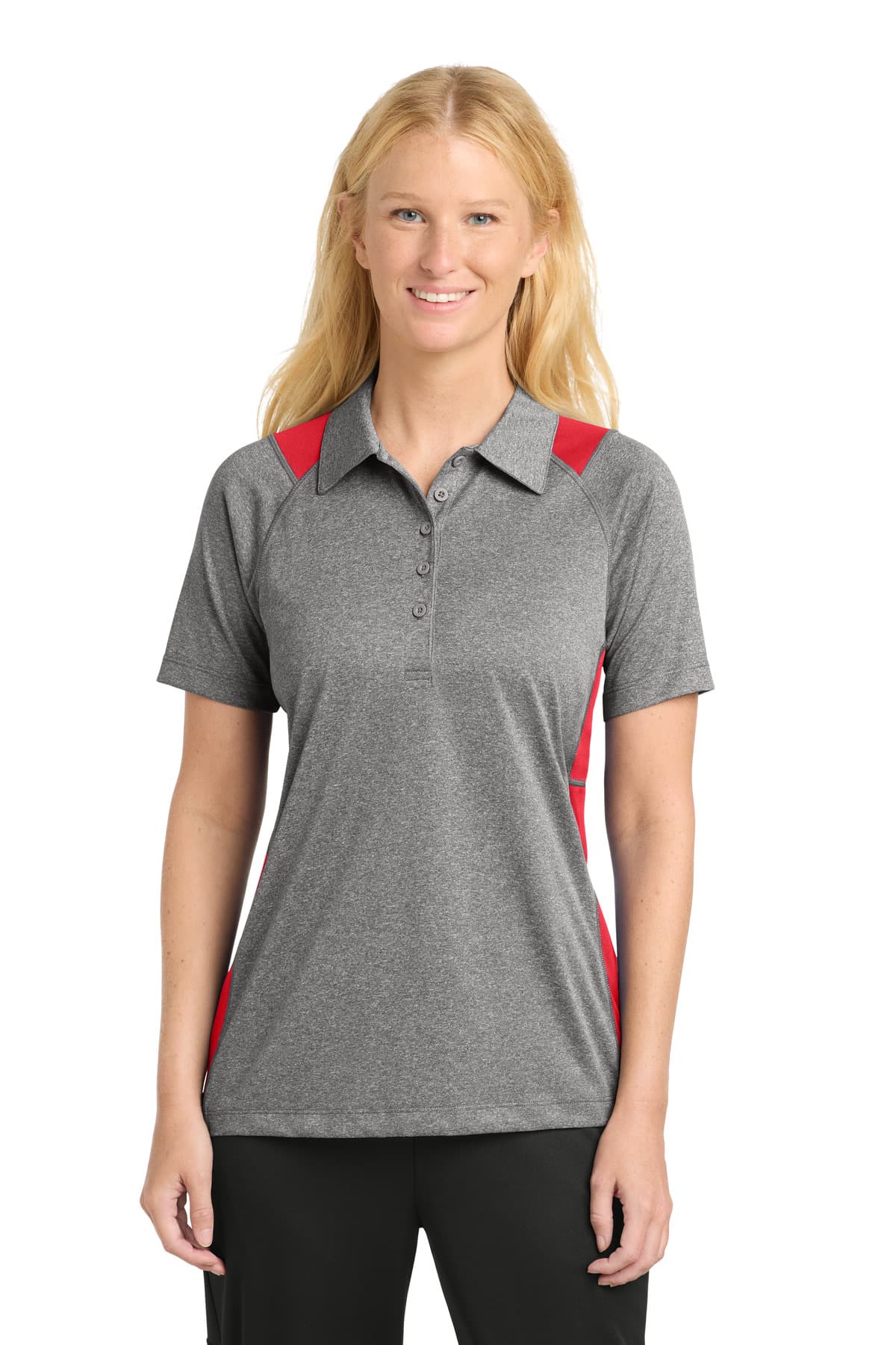 Sport-Tek Sport-Tek Women's Heather Colorblock Contender Polo. LST665