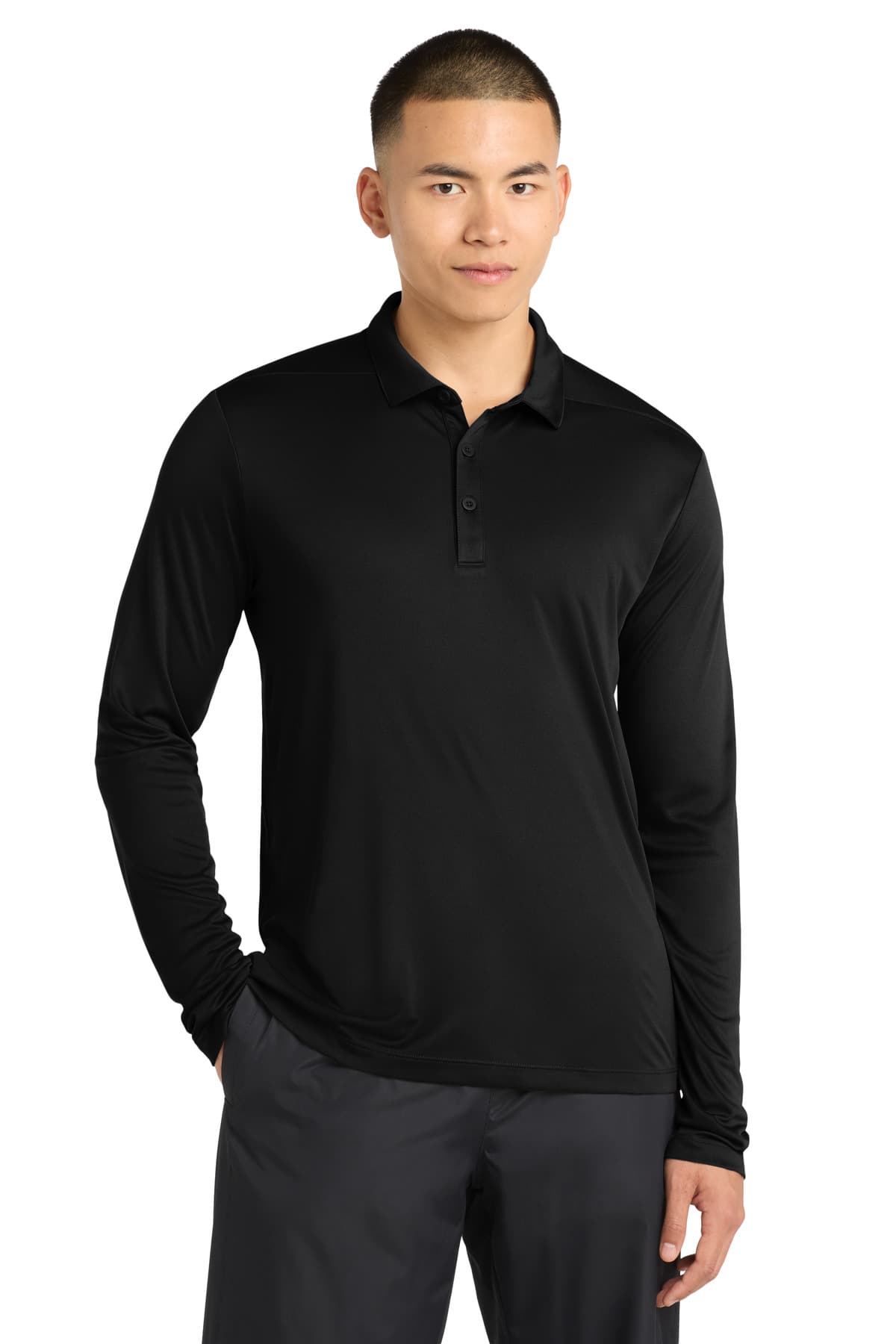 Sport-Tek Sport-Tek Posi-UV Pro Long Sleeve Polo. ST520LS in Black