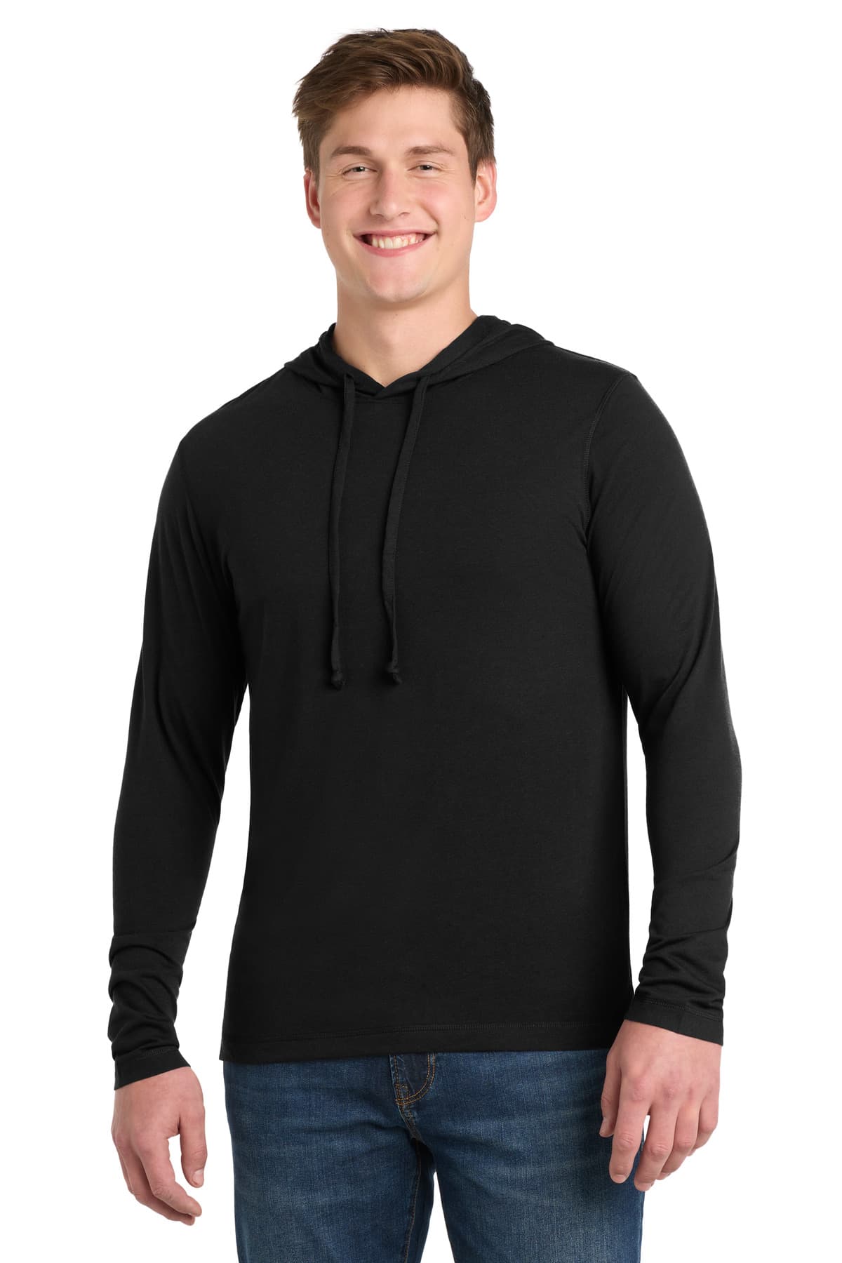 Sport-Tek Sport-Tek PosiCharge Tri-Blend Wicking Long Sleeve Hoodie ST406 in Black Triad Solid