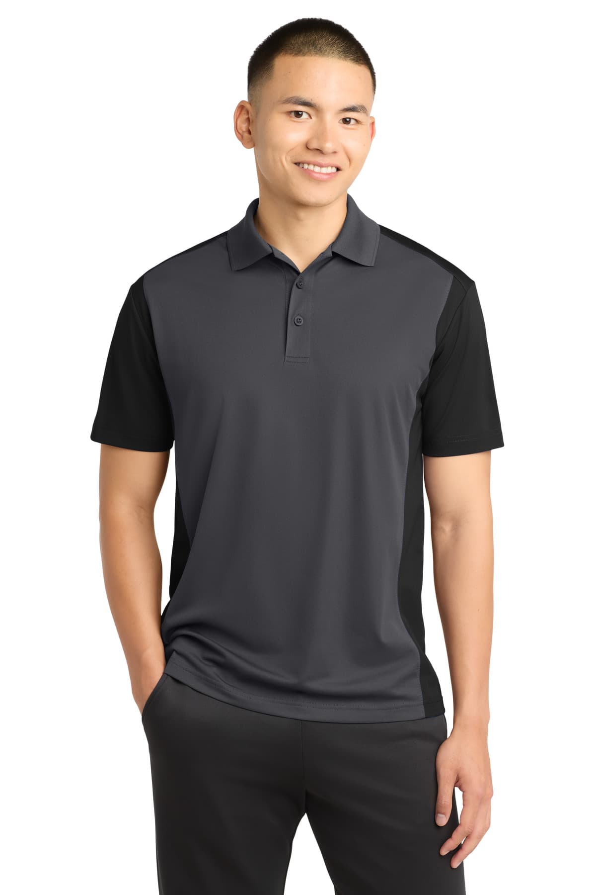 Sport-Tek Sport-Tek Colorblock Micropique Sport-Wick Polo. ST652 in Iron Grey/ Black