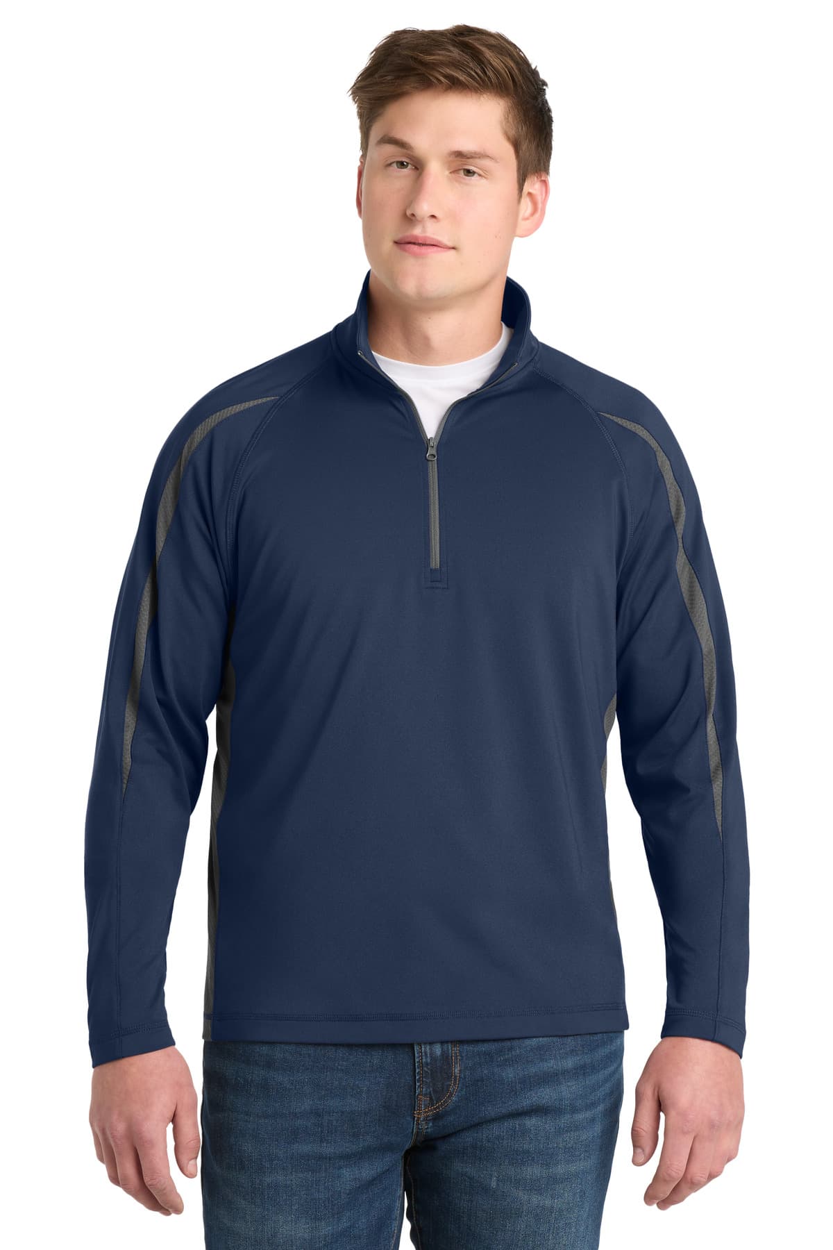 Sport-Tek Sport-Tek Sport-Wick Stretch 1/4-Zip Colorblock Pullover. ST851