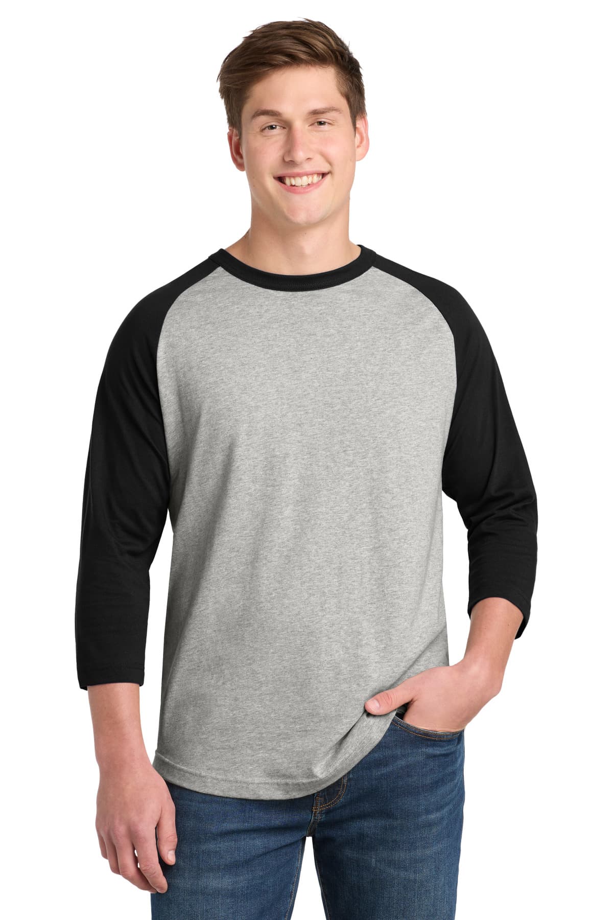 Sport-Tek Sport-Tek Colorblock Raglan Jersey. T200 in Heather Grey/ Black
