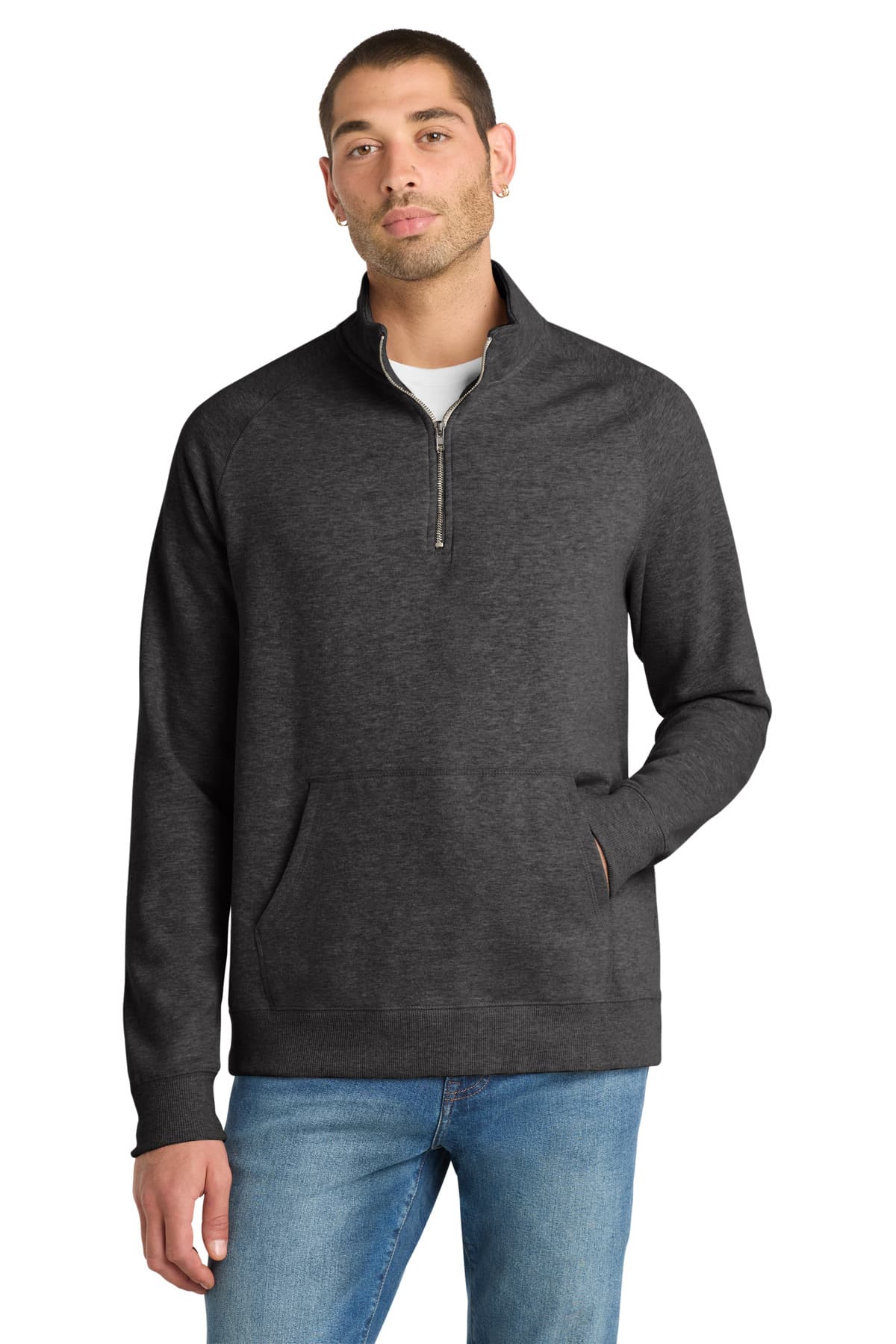 District District Lightweight Fleece 1/4-Zip. DM392 in Heathered Black