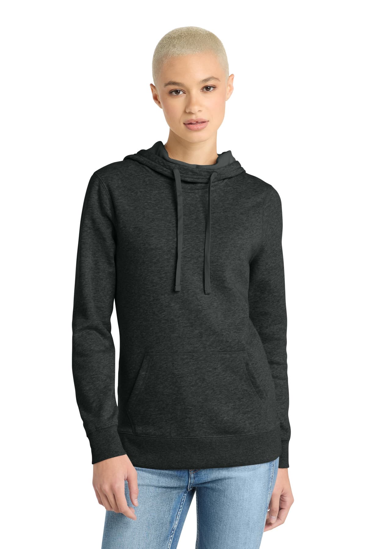 District District Women's Lightweight Fleece Hoodie. DM493 in Heathered Black