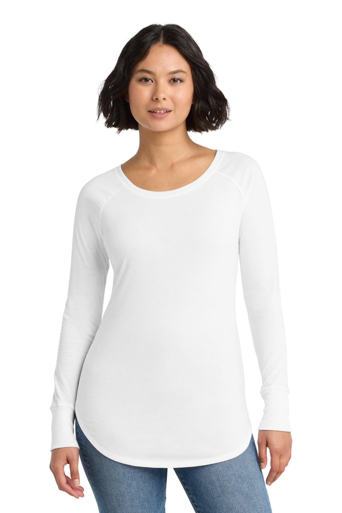 District District Women's Perfect Tri Long Sleeve Tunic Tee. DT132L in White
