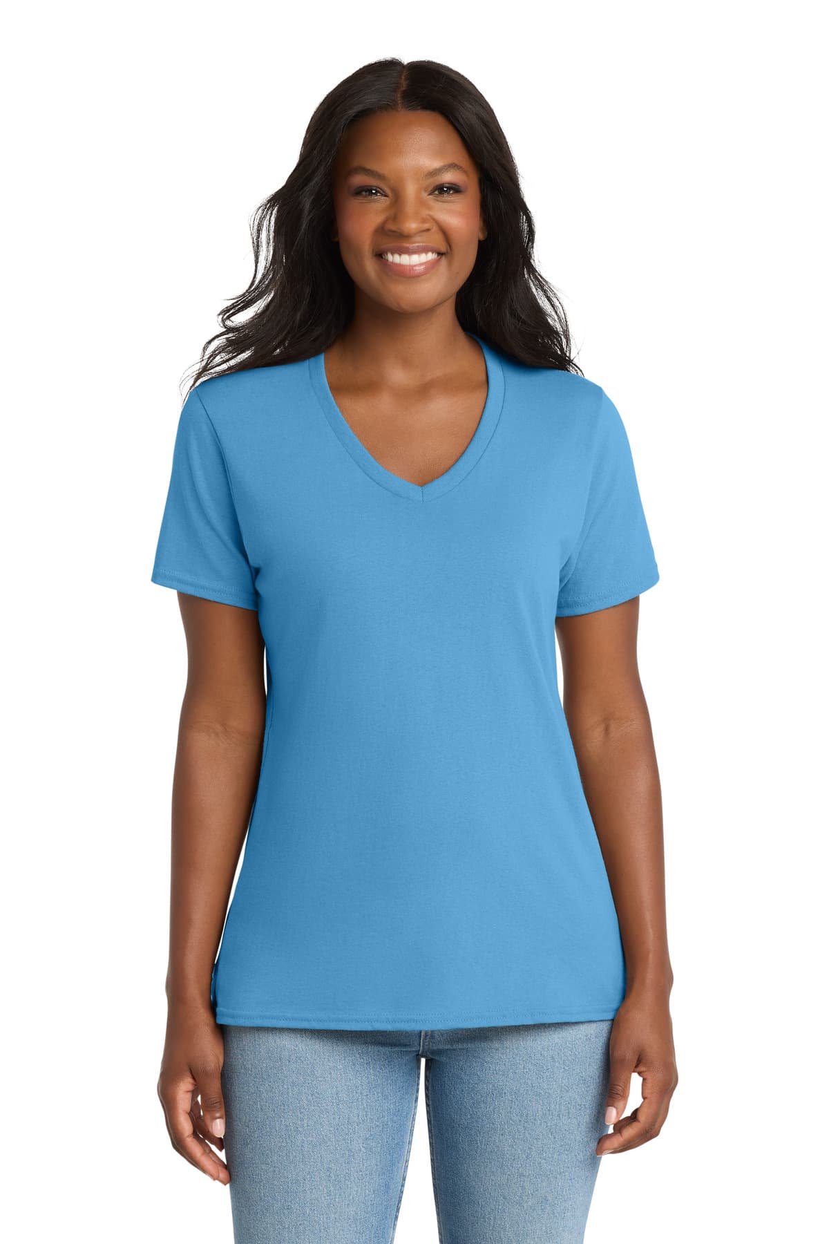 Port & Company Port & Co Women's Core Cotton V-Neck Tee. LPC54V in Aquatic Blue