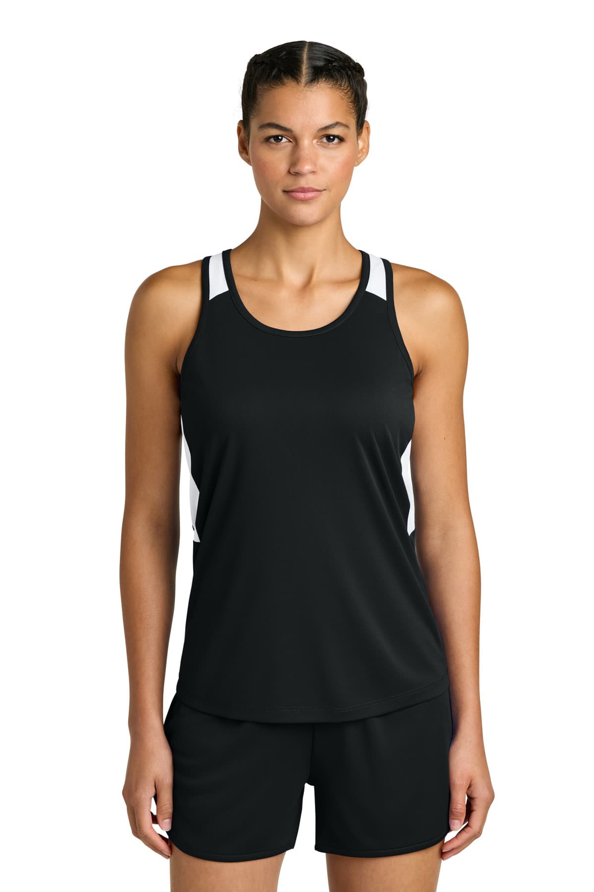 Sport-Tek Sport-Tek Women's Club Track Tank LST446 in Black/ White