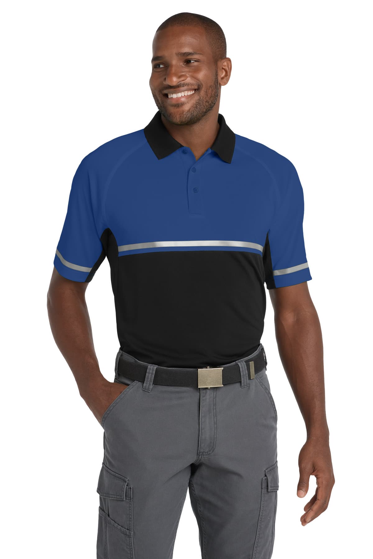 CornerStone CornerStone Select Lightweight Snag-Proof Enhanced Visibility Polo CS423 in Royal/ Black