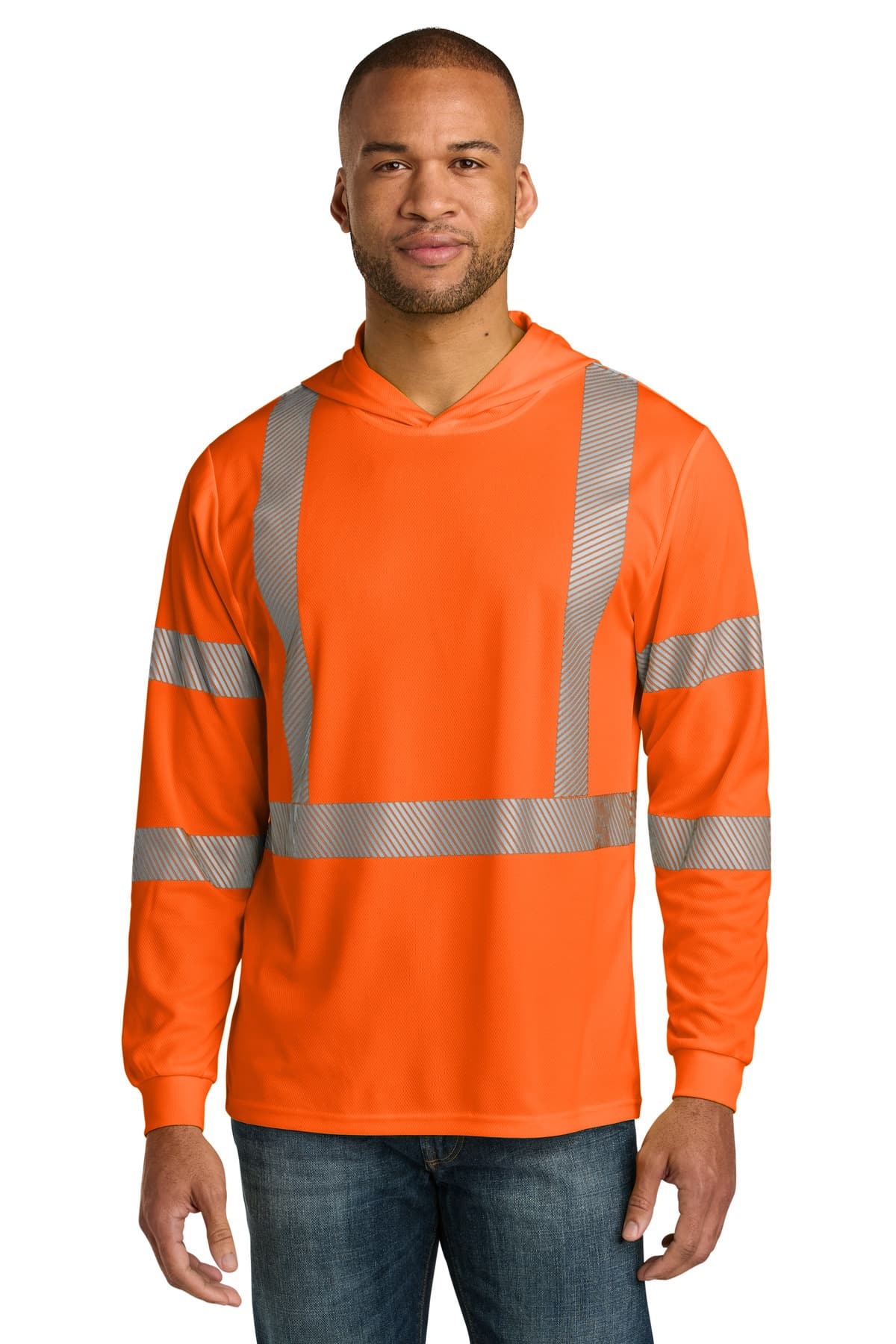 CornerStone CornerStone ANSI 107 Class 3 Long Sleeve Segmented Tape Hooded Tee CS208 in Safety Orange