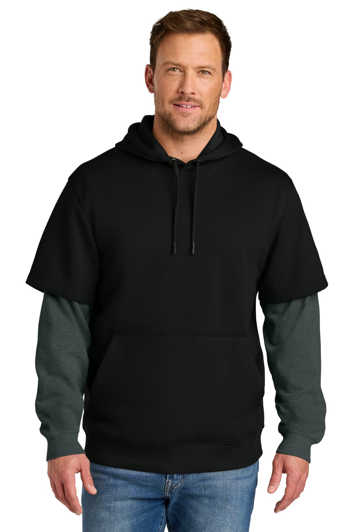CornerStone CornerStone Tough Fleece Layered Hoodie CSF632 in Black/ Charcoal Heather