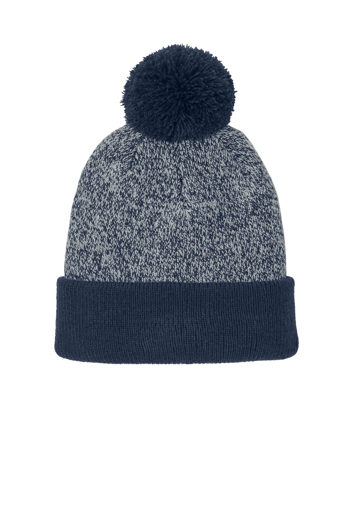 Sport-Tek Sport-Tek Halftime Heather Pom Beanie STC68 in True Navy/ Silver
