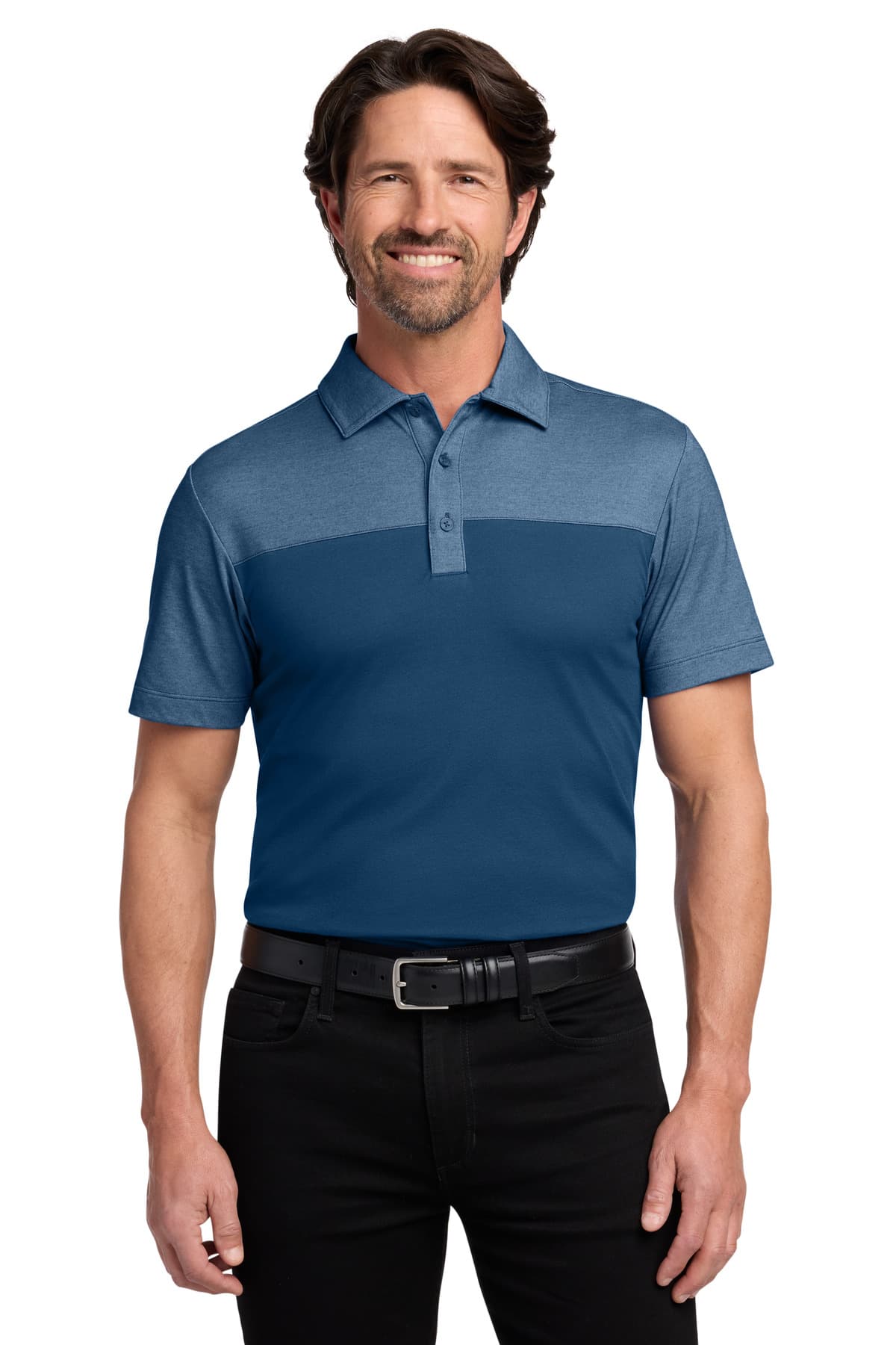Port Authority Port Authority Fine Pique Blend Blocked Polo K831 in Aegean Blue/ Aegean Blue Heather