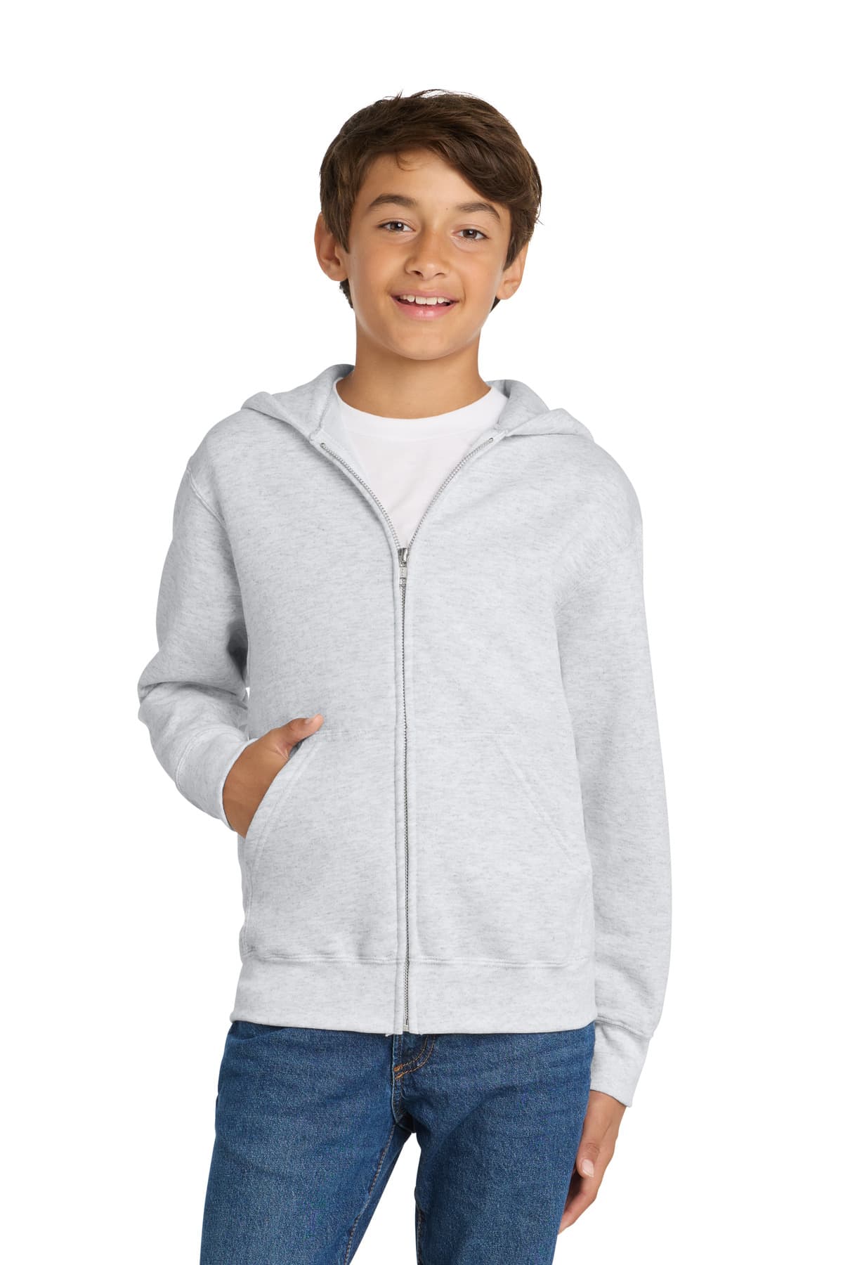 Port & Company Port & Co Youth Core Fleece Full-Zip Hooded Sweatshirt PC78YZH in Ash