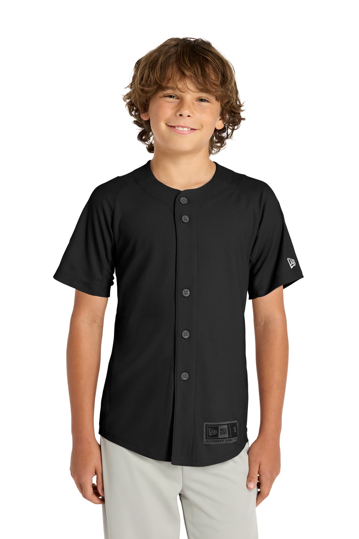 New Era New Era Youth Diamond Era Full-Button Jersey. YNEA220 in Black