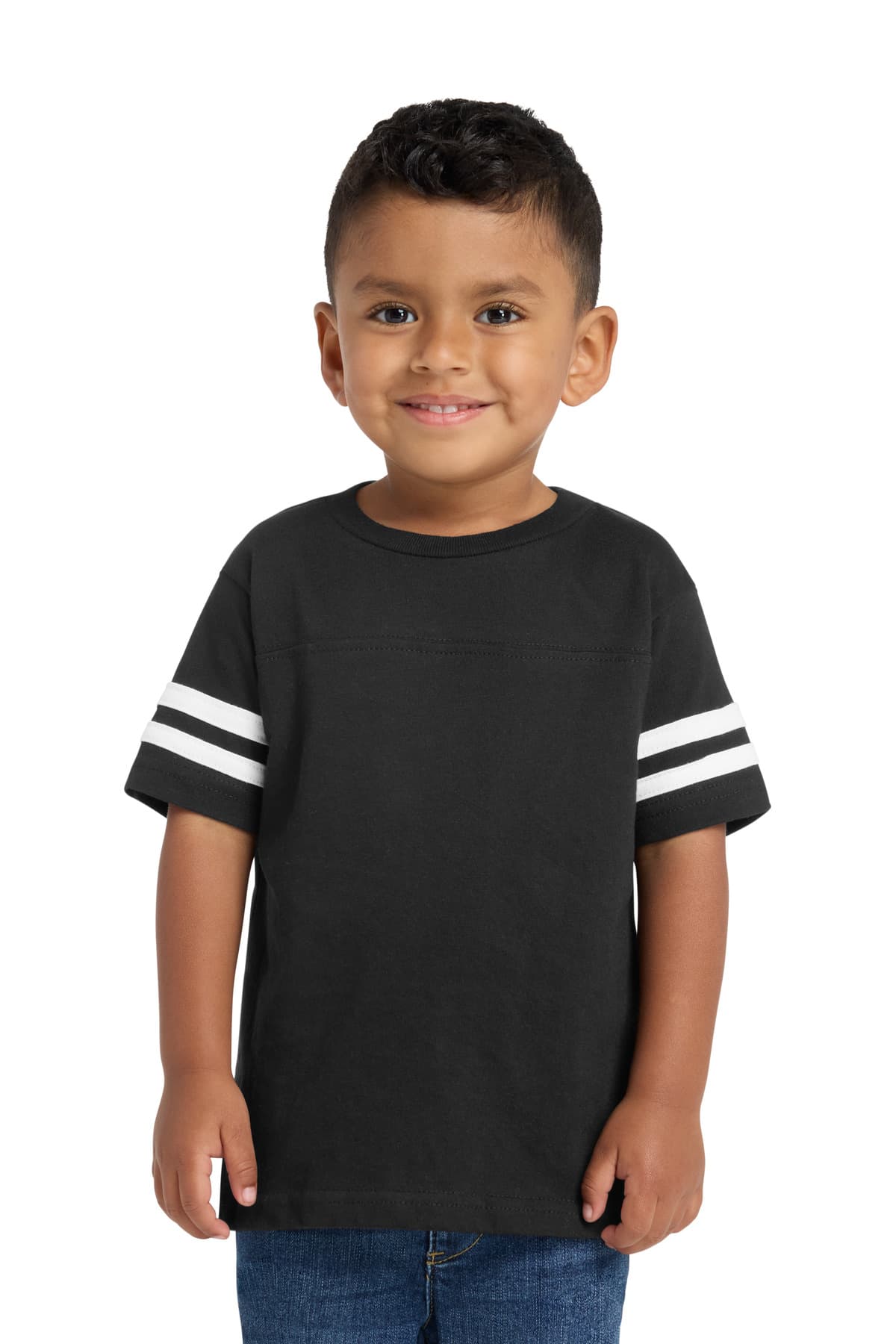 Rabbit Skins Rabbit Skins Toddler Football Fine Jersey Tee. RS3037 in Black/ White