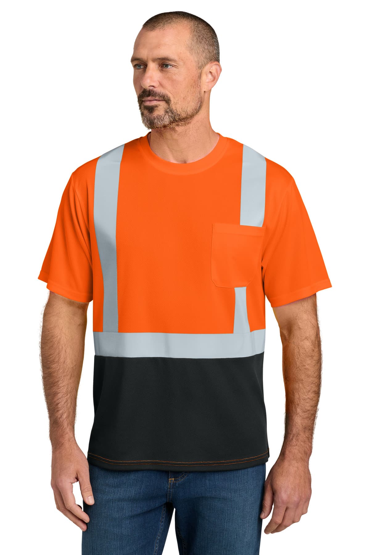 CornerStone CornerStone ANSI 107 Class 2 Short Sleeve Mesh Blocked Tee CS205 in Safety Orange/ Black